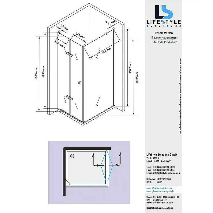 Glaszentrum Hagen Eckdusche 80x100x195 cm Nora Duschkabine - 100 x 80 x 195 cm, Imprägniert, Farblos, Stärke: 8 mm