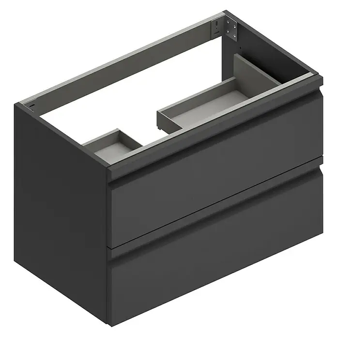 Camargue Pull Waschtischunterschrank - B x T x H: 79,5 x 45,4 x 55 cm, Grafit - Schwarzer Badezimmerschrank mit zwei Schubladen und offenem Ablagefach für Badutensilien.