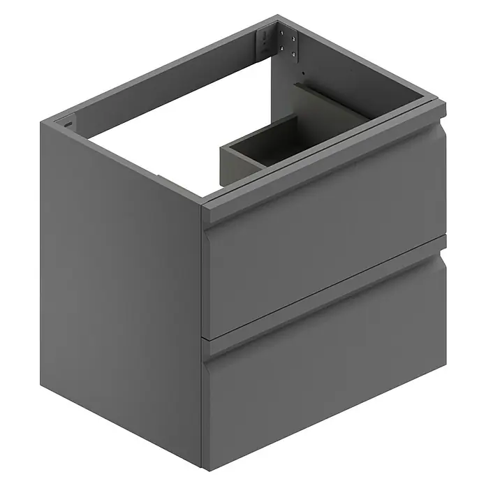 Camargue Pull Waschtischunterschrank - B x T x H: 59,5 x 45,4 x 55 cm, Grafit - Grauer Badezimmerschrank mit zwei Schubladen und offenem Stauraum oben, ideal für moderne Badezimmerdesigns.
