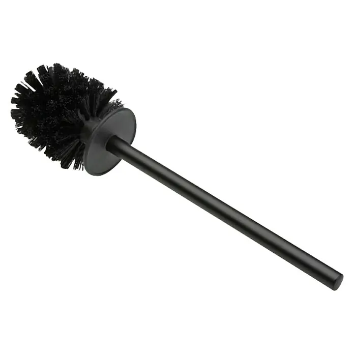 Versa Escobillero Kora - Altura: 37 cm, Negro - En la imagen se muestra un escobillero de baño negro con un cabezal redondo y un mango largo diseñado para la limpieza de baños.