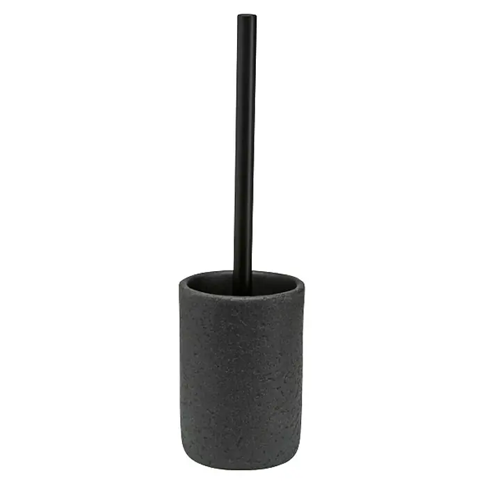 Versa Escobillero Kora - Altura: 37 cm, Negro - Un elegante portaescobillas de baño gris con mango oscuro, perfecto para cualquier diseño de baño moderno. Práctico y decorativo a partes iguales.