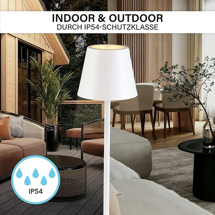 MegaLight Akku-Tischleuchte Classic - L x B x H: 11,5 x 11,5 x 36 cm, Bernstein, IP54, Weiß - Die Indoor- und Outdoor-Leuchte mit IP54-Schutzklasse ist ideal für den Innen- und Außenbereich geeignet.
