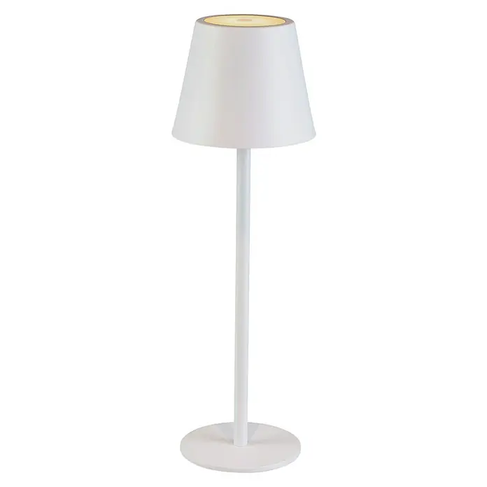 MegaLight Akku-Tischleuchte Classic - L x B x H: 11,5 x 11,5 x 36 cm, Bernstein, IP54, Weiß - Eine moderne weiße Tischleuchte mit einem zylindrischen Schirm und einem schlanken Ständer, ideal für stilvolle Beleuchtung.