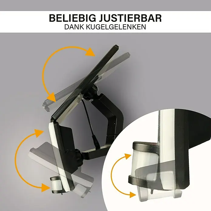 MegaLight Solar-LED-Strahler - 8 W, 4.000 K, 800 lm, 17,8 x 14 x 29 cm, IP54 - Flexibel verstellbare Lampe mit Kugelgelenken für optimale Ausrichtung. Ideal zur Anpassung an verschiedene Beleuchtungsbedürfnisse.