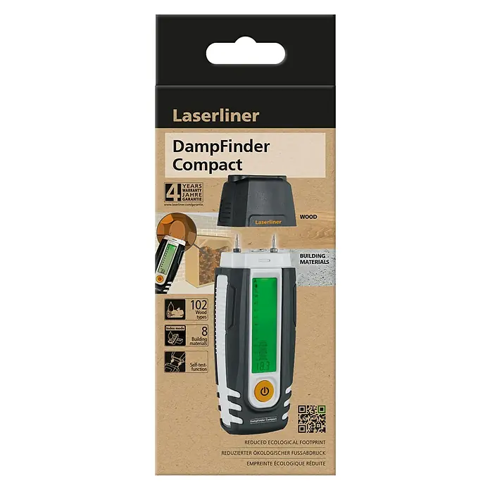 Laserliner Feuchtigkeitsmessgerät Compact - Geeignet für: Baumaterialien/Holz - Abbildung einer Laserliner DampFinder Compact Feuchtigkeitsmessgerät-Verpackung.