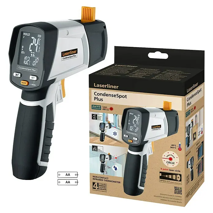 Laserliner Infrarot-Thermometer Condensespot Plus - Messbereich: -38 °C bis +365 °C - Laserliner CondenseSpot Plus zur Feuchtigkeitsmessung.
