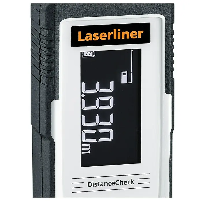 Laserliner Laserentfernungsmesser - Messbereich: 0,05 - 25 m - Nahaufnahme eines Laserliner-Distanzmessgeräts mit digitaler Anzeige, die 39,30 m anzeigt. Praktisch für präzise Messungen.