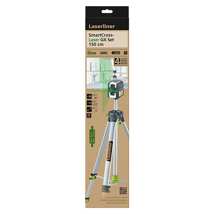 Laserliner Kruislijnlaser SmartCross-Laser GX Set 150 cm (Meetnauwkeurigheid: ± 0,3 mm/m, Met statief) | BAUHAUS