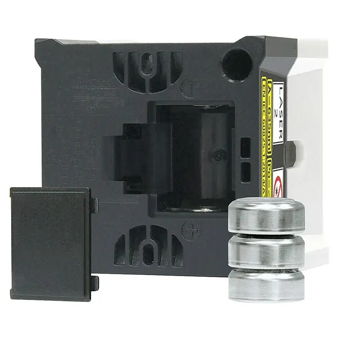 Laserliner Linienlaser Lasercube - Max. Arbeitsbereich: 5 m - Nahaufnahme eines Lasergeräts mit Batterien. Ideal für präzise Messungen und punktgenaue Anwendungen.