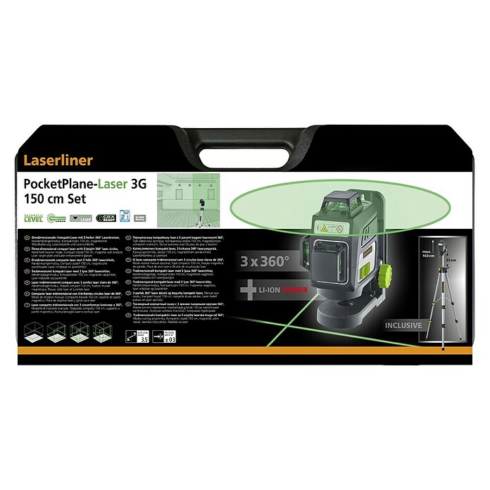 Laserliner Kruislijnlaser PocketPlane-Laser 3G Set 150 cm (3 lasercirkels, Met statief) | BAUHAUS