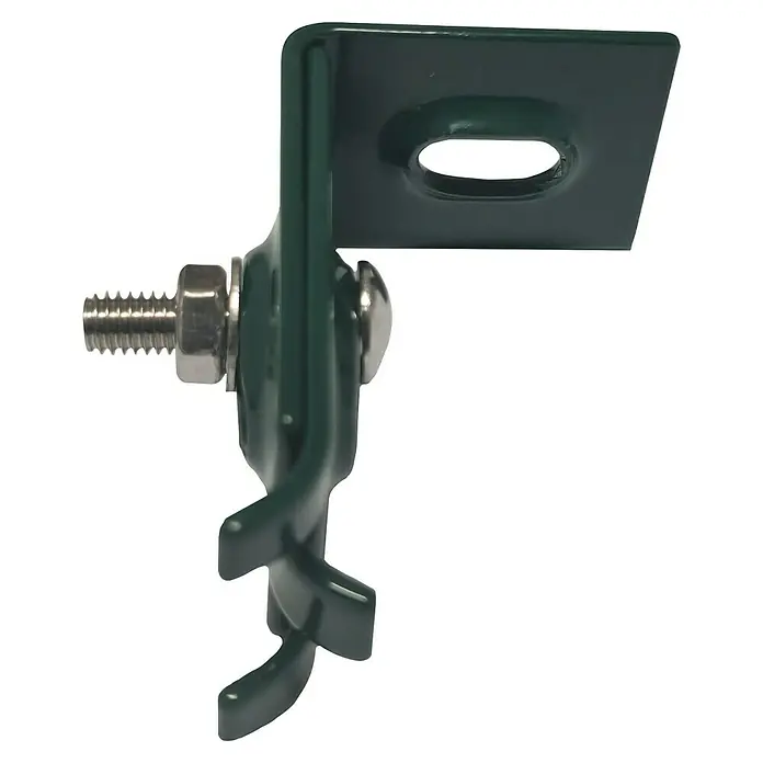FA-Bausysteme Wandhalterung Eco - Moosgrün, 4 x 3 x 6,2 cm, Passend für: 40 x 60 mm Pfosten - Bild eines grünen Vogelhauspfosten-Montagesatzes mit Schrauben und Muttern, der eine stabile Befestigung des Vogelhauses ermöglicht.