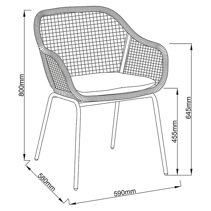 Sunfun Sarah Gartensessel Rope (Stahl, Olefin, Night Grey, B x T x H: 59 x 58 x 80 cm) | BAUHAUS