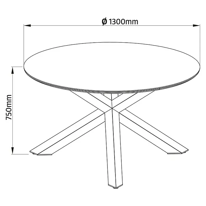 Sunfun Maja Gartentisch rund - Ø x H: 130 x 75 cm, Aluminium, Night-Grey - Abbildung eines runden Tisches mit einem Durchmesser von 1300 mm und einer Höhe von 750 mm.
