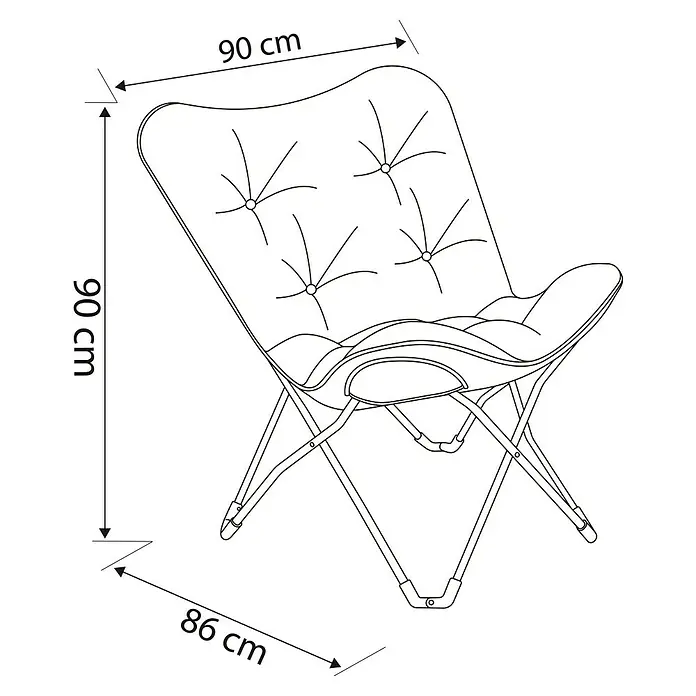 Sunfun Garten-Loungesessel Padded - B x T x H: 90 x 86 x 90 cm, Anthrazit - Abbildung eines Butterfly-Sessels mit den Maßen 90 cm Höhe, 90 cm Breite oben und 86 cm Breite unten.