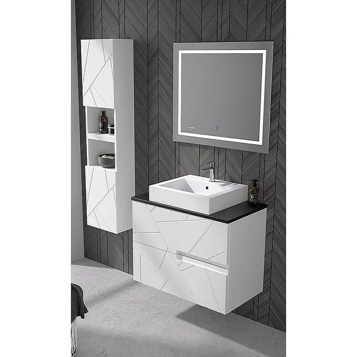 Duplach Mueble bajo de lavabo Gurla - L x An x Al: 45 x 100 x 60 cm, Blanco - Elegante conjunto de baño con mueble bajo lavabo, lavabo, espejo con armario y armario alto con diseño moderno para baños.