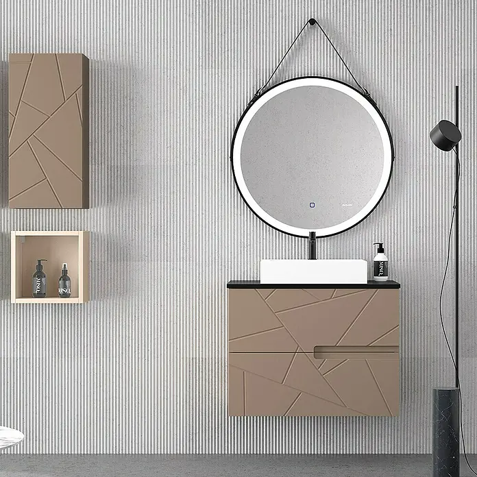 Duplach Mueble bajo de lavabo Gurla - L x An x Al: 45 x 100 x 60 cm, Moka - Interior de baño moderno con espejo iluminado y mueble de lavabo elegante. Diseño elegante para un ambiente contemporáneo.