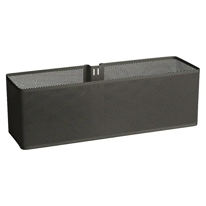 Elfa Classic by Elfa Gitterkorb - L x B x H: 13,6 x 43,5 x 14,4 cm, Graphit - Abbildung eines grauen, perforierten Metallmagazinsammlers, ideal für die Organisation von Dokumenten und Zeitschriften im Büro oder zu Hause.