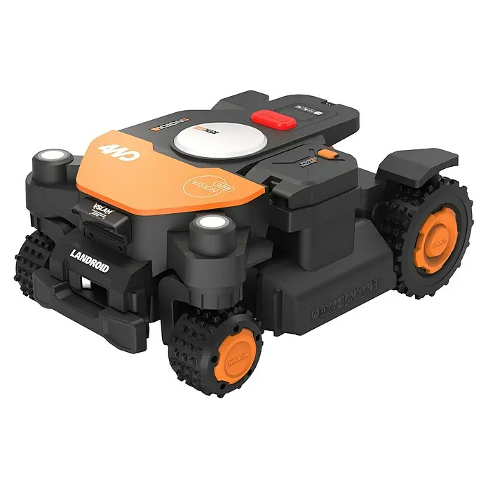 Worx PowerShare 20V Mähroboter L1000 AWD Landroid Vision AI RTK WR341E - 1.000 m², Schnittbreite: 22 cm, Satellitengestützte Navigation, RTK - Ein Worx Landroid 4WD Rasenmähroboter mit Allradantrieb, intelligenter Navigation und Hinderniserkennung für einen gepflegten Rasen.