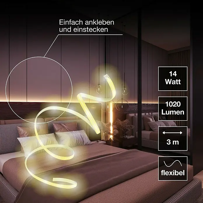 Osram Smart+ LED-Band COB - Länge: 300 cm, Lichtfarbe: Tageslichtweiß, 14 W, 1.020 lm, 220 V - 240 V - Flexibles LED-Lichtband für stimmungsvolle Beleuchtung im Schlafzimmer, einfach anzubringen und vielseitig einsetzbar.
