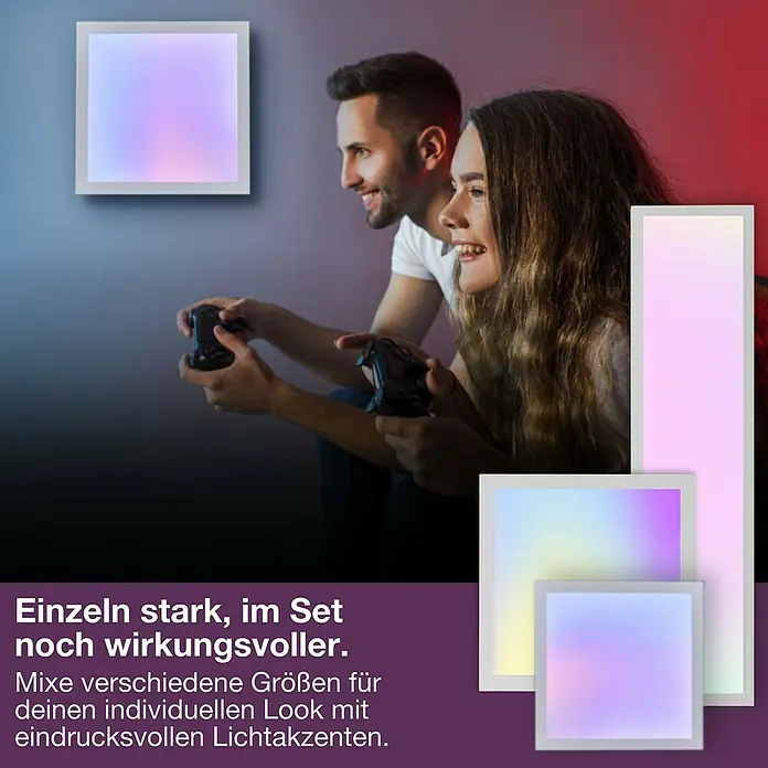 Osram Smart+ LED-Panel Planon Magic RGB + Tunable White - 24 W, L x B x H: 44,5 x 44,5 x 6 cm, Weiß, RGBW - Stimmungsaufhellende quadratische LED-Wandpaneele für ein entspannendes Spielerlebnis mit angenehmer, individueller Beleuchtung.