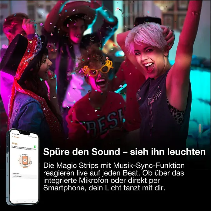 Osram Smart+ LED-Band COB - Länge: 500 cm, Lichtfarbe: RGB, 35 W, 220 V - 240 V - Die Magic Strips mit Musik-Sync-Funktion reagieren live auf Beats. Das Licht tanzt über Mikrofon oder Smartphone mit dir.