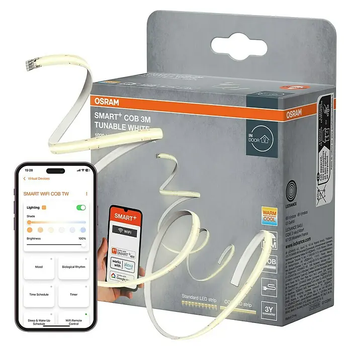 Osram Smart+ LED-Band COB - Länge: 300 cm, Lichtfarbe: Tageslichtweiß, 14 W, 1.020 lm, 220 V - 240 V - Osram Smart+ COB LED-Streifen: Dimmbares, intelligentes Licht mit App-Steuerung für individuelle Beleuchtung in Ihrem Zuhause.
