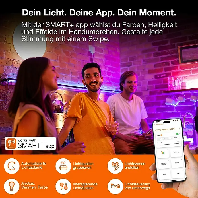 Osram Smart+ LED-Band COB - Länge: 300 cm, Lichtfarbe: Tageslichtweiß, 14 W, 1.020 lm, 220 V - 240 V - SMART+ App zur Steuerung von smarten Leuchten. Mit der App lassen sich Farben, Helligkeit und Effekte der Leuchten einstellen.
