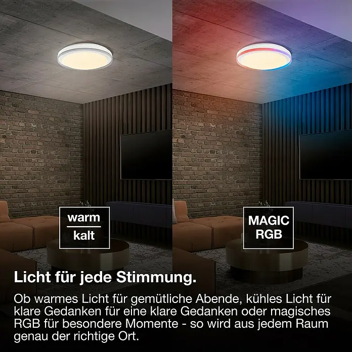 Osram Smart+ LED-Deckenleuchte rund Orbis Zest - Ø x H: 49 x 10 cm, Weiß, RGBW - Die LED-Deckenleuchte mit warmweißem, kaltweißem und RGB-Farbwechsel für jede Stimmung im Raum.