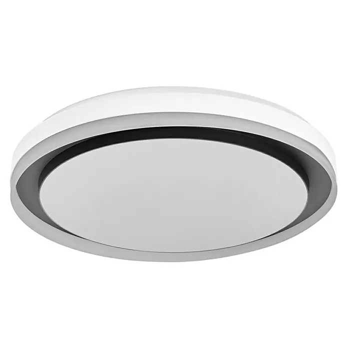 Osram Smart+ LED-Deckenleuchte rund Orbis Zest - Ø x H: 49 x 10 cm, Schwarz, RGBW - Eine moderne, runde Deckenleuchte in Weiß mit einem schmalen, dunklen Akzentband, ideal für stilvolle Innenräume.