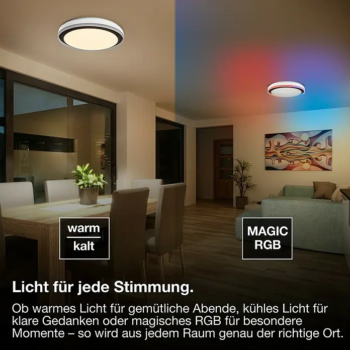 Osram Smart+ LED-Deckenleuchte rund Orbis Zest - Ø x H: 49 x 10 cm, Schwarz, RGBW - Stimmungsleuchte: Warmes Licht für gemütliche Abende, RGB für besondere Momente. Perfekt für jede Raumstimmung.