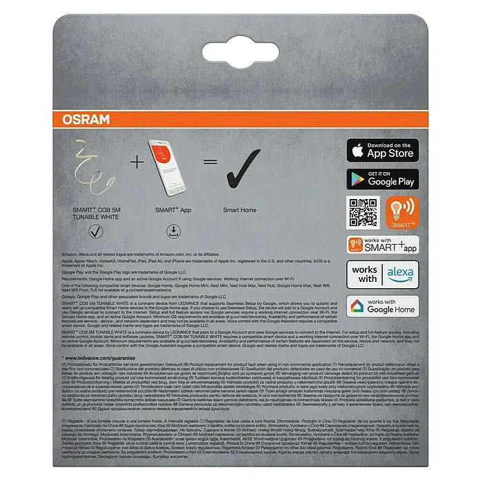 Osram Smart+ LED-Band COB - Länge: 500 cm, Lichtfarbe: Tageslichtweiß, 18 W, 1.700 lm, 220 V - 240 V - Osram Smart+ COB 5M Tunable White Produktverpackung.