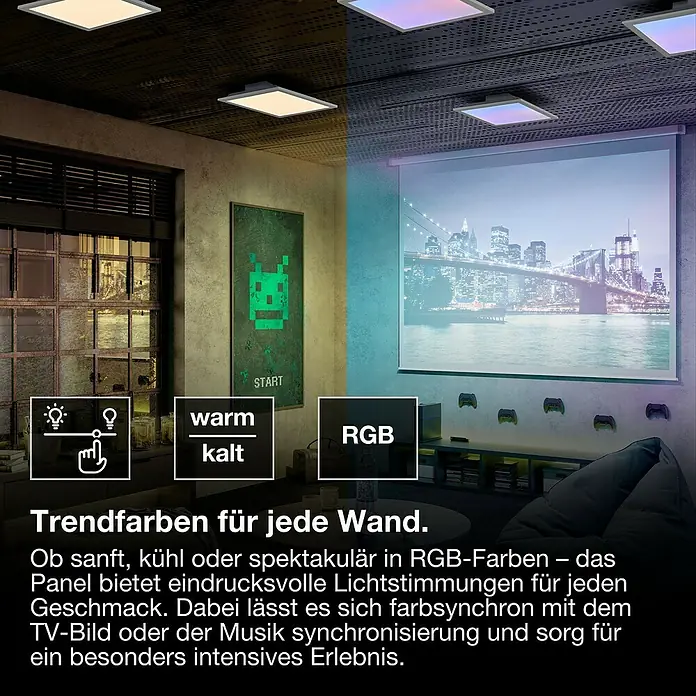 Osram Smart+ LED-Panel Planon Magic RGB + Tunable White - 24 W, L x B x H: 44,5 x 44,5 x 6 cm, Weiß, RGBW - RGB-fähige Deckenpaneele für individuelle Farbstimmungen im Raum, synchronisierbar mit TV und Musik.