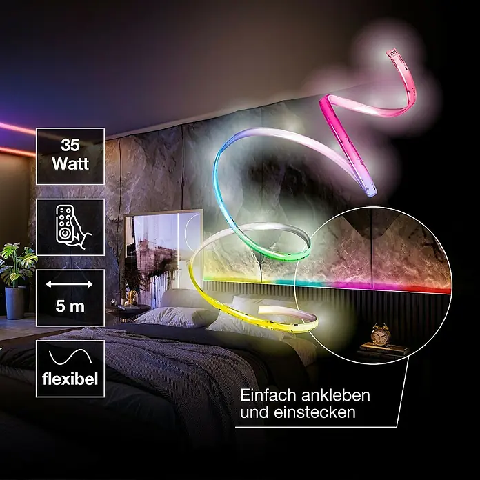 Osram Smart+ LED-Band COB - Länge: 500 cm, Lichtfarbe: RGB, 35 W, 220 V - 240 V - Einrichtung mit flexiblem LED-Streifen. Die LED-Beleuchtung ist 5 m lang, flexibel und hat eine Leistung von 35 Watt.