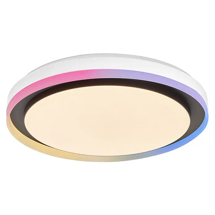 Osram Smart+ LED-Deckenleuchte rund Orbis Zest - Ø x H: 49 x 10 cm, Schwarz, RGBW - Moderne LED-Deckenleuchte mit Farblichtring, ideal für stilvolle Wohnräume. Die Lampe sorgt für eine angenehme und energiesparende Beleuchtung.
