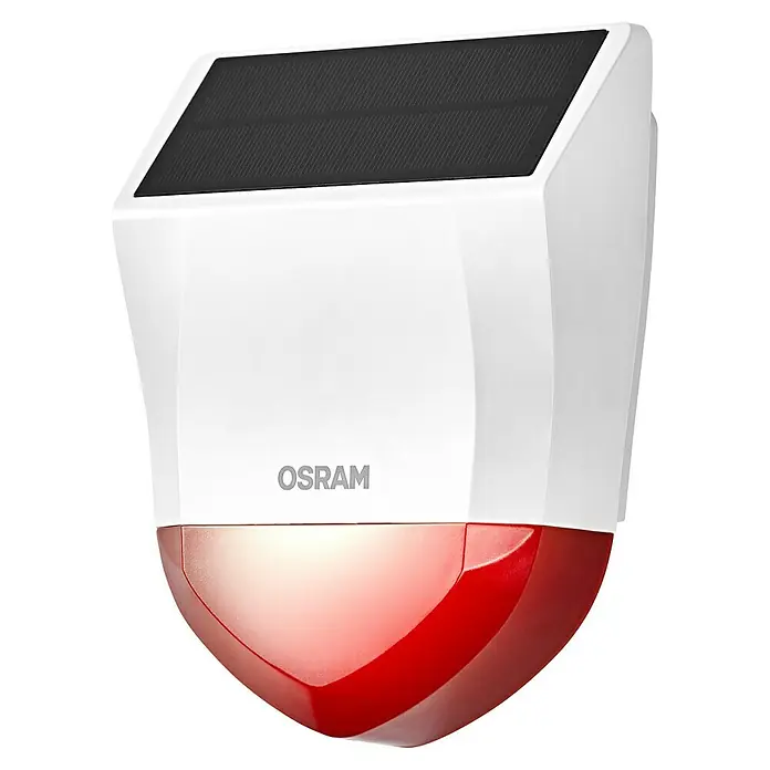 Osram Smart+ Alarmsirene - Außen, 95 dB, Batteriebetrieben - Osram Solar-Alarmsirene mit Solarpanel, kombiniert Sicherheit und Energieeffizienz in einem Gerät.