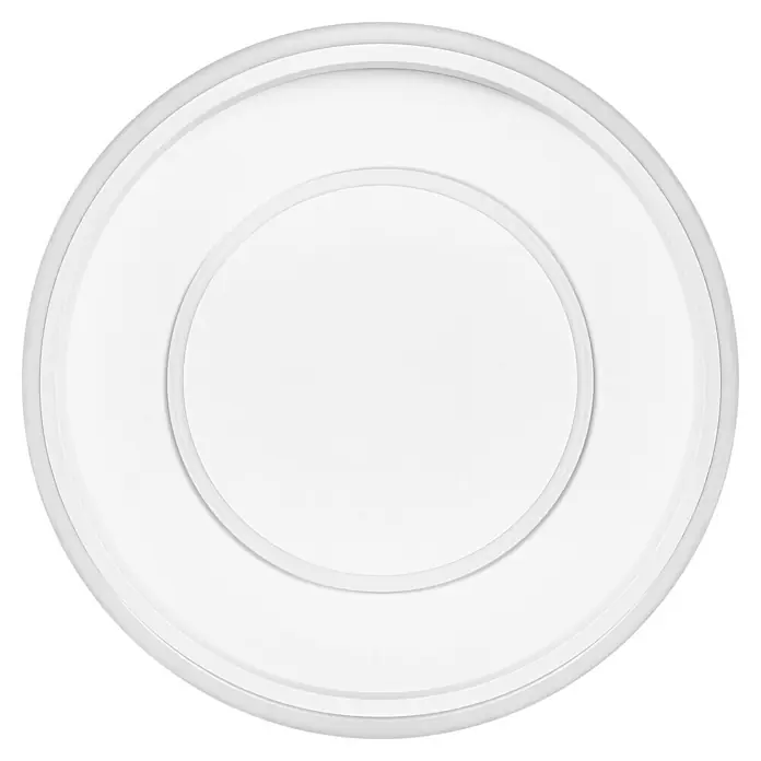 Osram Smart+ LED-Deckenleuchte rund Claria matter - Ø x H: 49 x 9,5 cm, Weiß, Neutralweiß - Nahaufnahme einer runden, weißen Deckenleuchte mit konzentrischen Kreisen und geriffelter Außenkante.