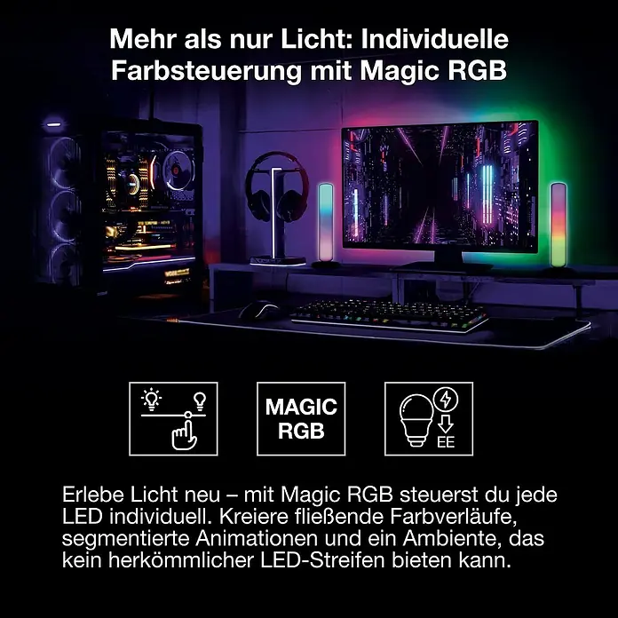Osram Smart+ LED-Band COB - Länge: 500 cm, Lichtfarbe: RGB, 35 W, 220 V - 240 V - Einrichtung mit Magic RGB: PC-Gehäuse, Kopfhörer, Monitor und LED-Leuchten mit individueller Farbsteuerung für ein besonderes Ambiente.