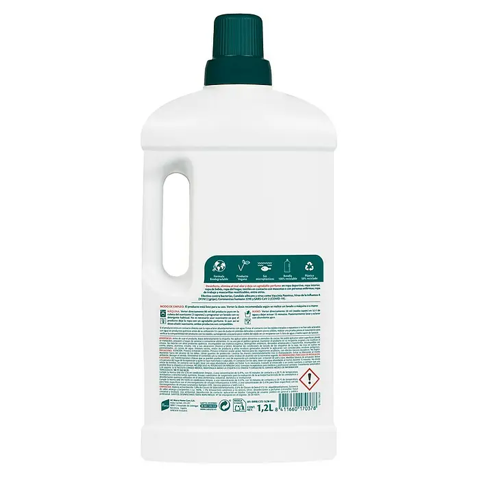 Sanytol Limpiador textil y desinfectante - 1.200 ml - Botella de desinfectante para ropa. Desinfecta, elimina olores y deja una fragancia agradable en la ropa.