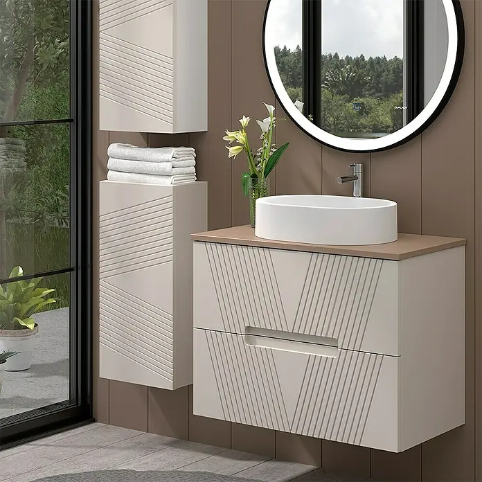 Duplach Mueble bajo de lavabo Istor - L x An x Al: 45 x 60 x 60 cm, Beige - Elegante lavabo de baño con mueble y espejo a juego que combina diseño y funcionalidad.