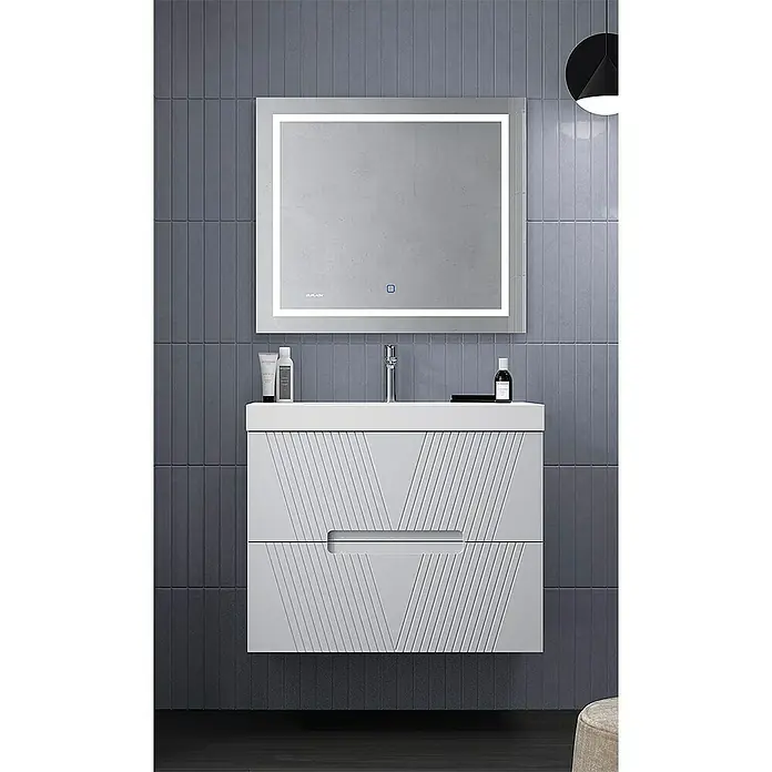 Duplach Mueble bajo de lavabo Istor - L x An x Al: 45 x 100 x 60 cm, Gris - Juego de muebles de baño con espejo iluminado y moderno tocador con diseño geométrico para un ambiente elegante.