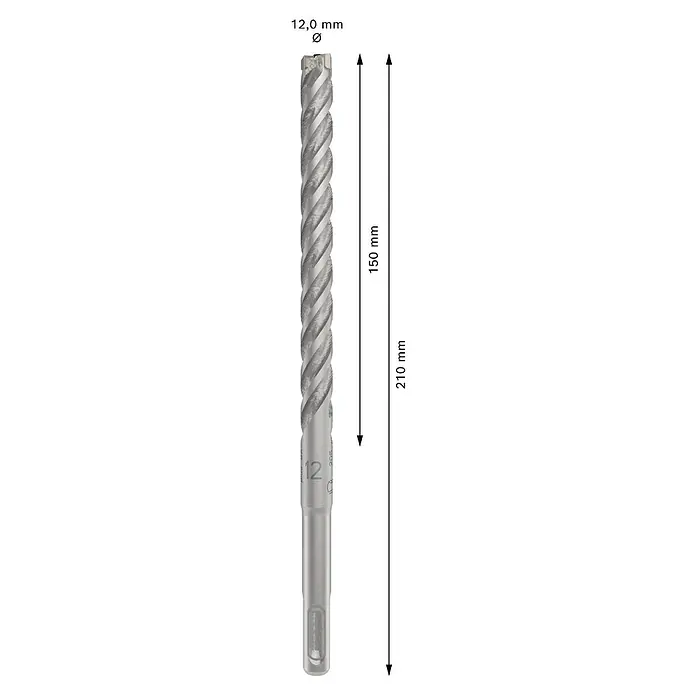 Bosch Beton- & Steinbohrer PRO SDS plus-5X - 1 Stk., Durchmesser Bohrer: 12 mm, Arbeitslänge: 150 mm - Aufnahme einer 12-mm-Steinbohrkrone mit einer Länge von 205 mm. Dieser Bohrer ist ideal zum Bohren in Mauerwerk und Stein.