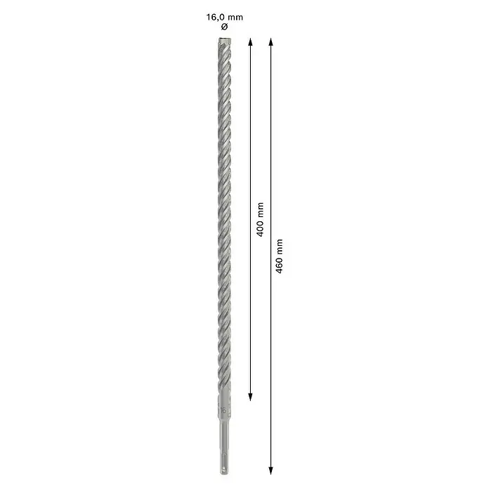 Bosch Beton- & Steinbohrer PRO SDS plus-5X - 1 Stk., Durchmesser Bohrer: 16 mm, Arbeitslänge: 400 mm - Nahaufnahme eines SDS Plus Bohrers mit Wendelstruktur, ideal für Beton und Mauerwerk. Hochwertiges Werkzeug für präzise Bohrarbeiten.