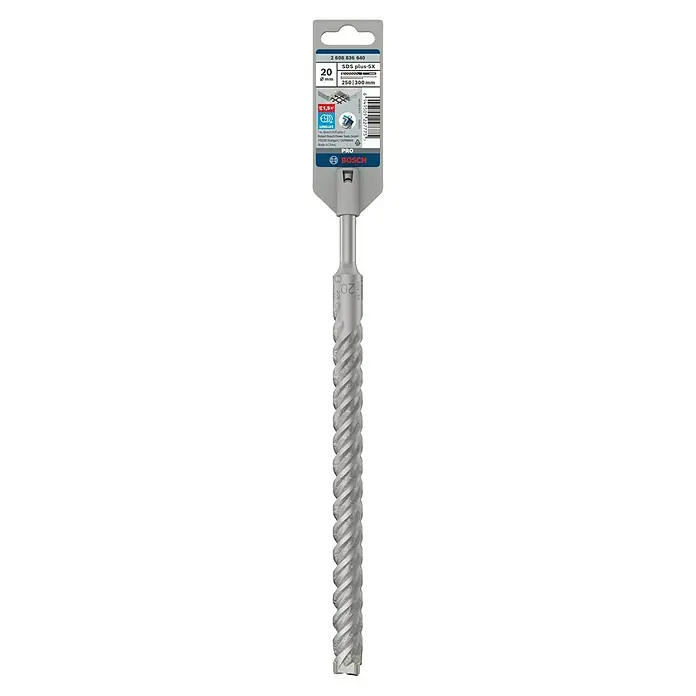 Bosch Beton- & Steinbohrer PRO SDS plus-5X - 1 Stk., Durchmesser Bohrer: 20 mm, Arbeitslänge: 250 mm - Bosch SDS plus-5X Hammerbohrer, 20 mm Durchmesser und einer Länge von 250/300 mm, für effizientes Bohren in Beton und Mauerwerk.