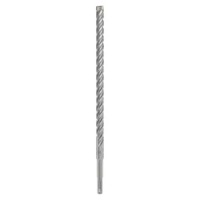 Bosch Beton- & Steinbohrer PRO SDS plus-5X - Durchmesser Bohrer: 14 mm, 1 Stk. - Das Bild zeigt einen Gewindebohrer mit spiralförmigen Schneiden, der für präzise Innengewinde in Werkstücken verwendet wird.
