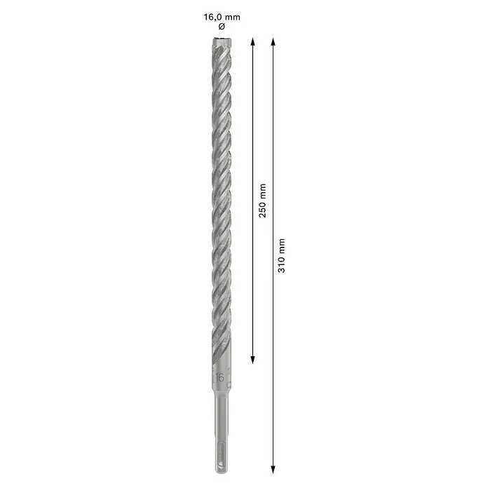Bosch Beton- & Steinbohrer PRO SDS plus-5X - Durchmesser Bohrer: 16 mm, 1 Stk. - Aufnahme einer Spiralbohrer, ein Werkzeug zum Bohren von Löchern, mit einer spiralförmigen Nut für den Abtransport von Spänen.