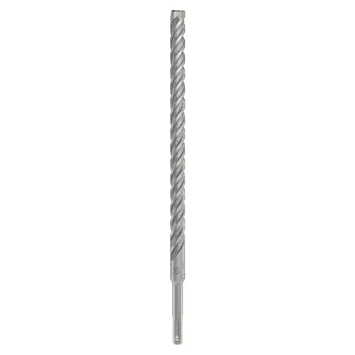 Bosch Beton- & Steinbohrer PRO SDS plus-5X - Durchmesser Bohrer: 16 mm, 1 Stk. - Nahaufnahme eines spiralförmigen Metallbohrers mit der Aufschrift "16" am Schaft.