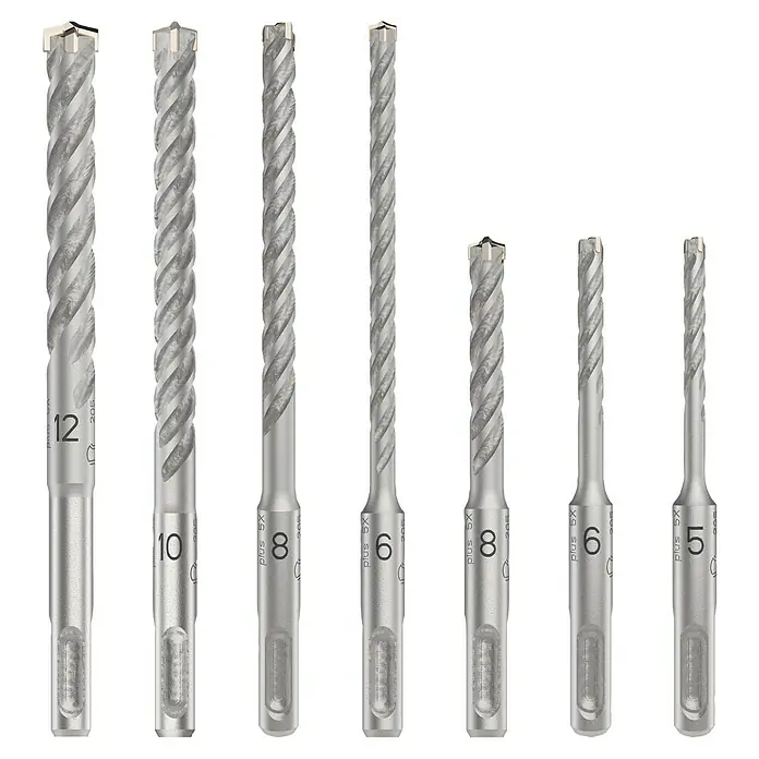 Bosch Bohrer-Set SDS Plus-5X - 7 -tlg. - Eine Auswahl an Silber-Bohrern verschiedener Größen, ideal für präzise Bohrarbeiten in diversen Materialien.