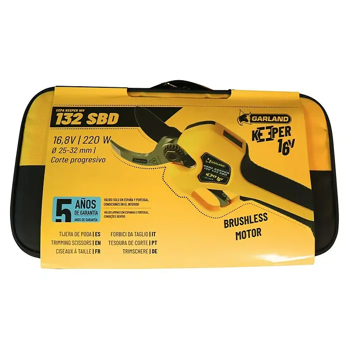 Garland Tijeras para podar de batería Cepa Keeper 132 SBD-V25 - 16,8 V, 2 baterías, Grosor de rama máx.: 32 mm - Tijeras de podar a batería Garland CEPA KEEPER 16V 132 SBD con motor sin escobillas, 16,8V/220W, Ø 25-32 mm de capacidad de corte.