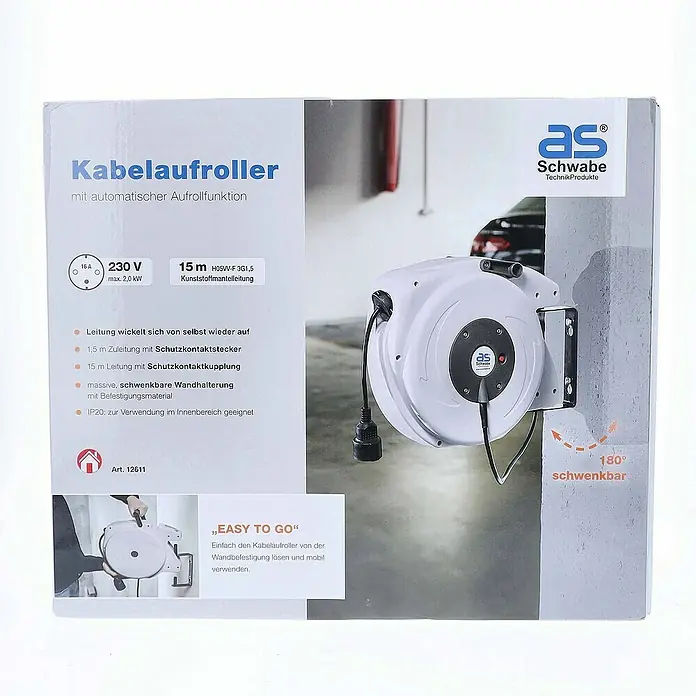 as-schwabe Kabeltrommel H05VV-F 3G1,5 - Kunststoff, 15 m, H05VV-F, IP20
