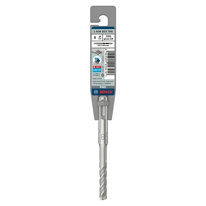 Bosch Beton- & Steinbohrer PRO SDS plus-5X - Durchmesser Bohrer: 8 mm, Arbeitslänge: 50 mm, 1 Stk. - Aufnahme eines Bosch 8 mm SDS plus-5X Bohrers, ideal zum Bohren in Beton. Lange Lebensdauer und hohe Leistung für professionelle Anwendungen.